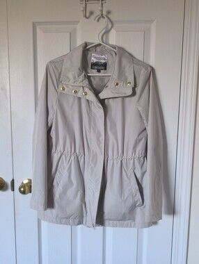 Kensie Light Grey Silver Trench Fall Rain Anorak Coat Jacket